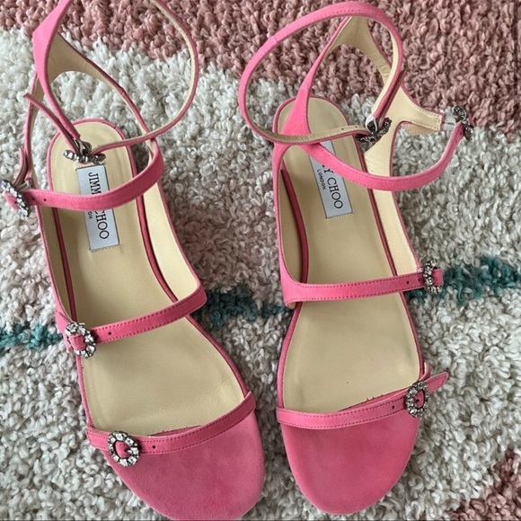 Jimmy Choo flamingo pink Naia crystal flat sandals - Picture 3 of 9